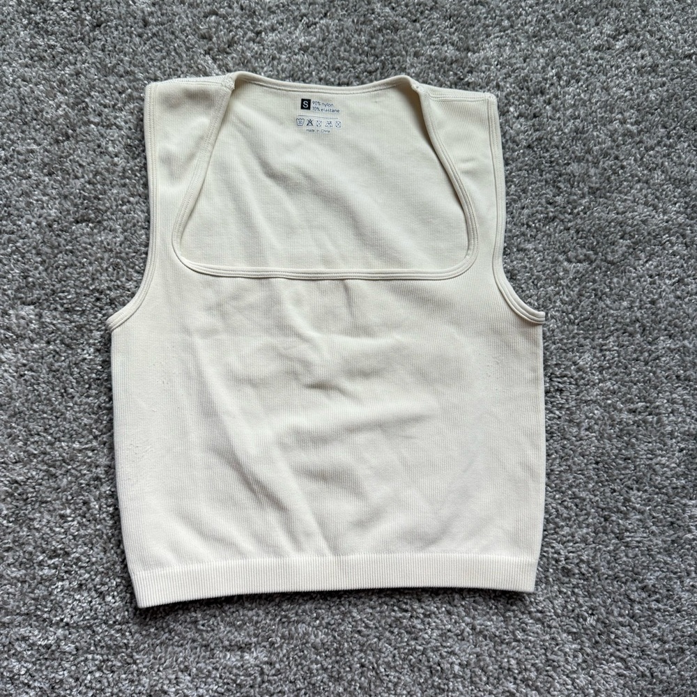 Cream Ribbed Square Neck Top